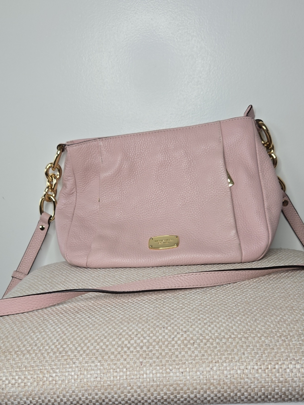 Michael Kors Blush Pink Hallie Pebbled Leather Crossbody with Gold Hardware